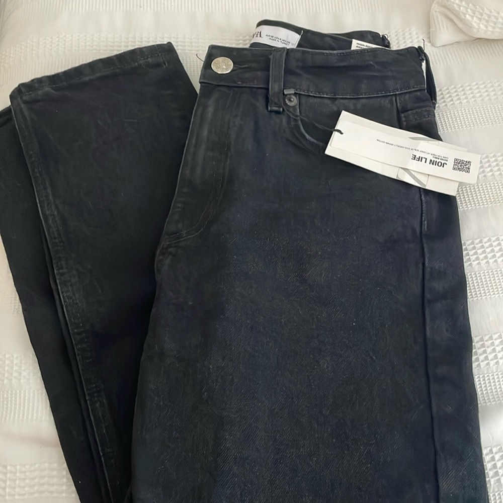 black high rise ankle length zara jeans